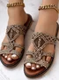 Sandales Antidérapantes Femmes Boho Plain Été Toit ouvert PU Tressé PU Caoutchouc Tong