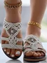 Sandales Antidérapantes Femmes Boho Plain Été Toit ouvert PU Tressé PU Caoutchouc Tong