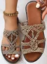 Sandales Antidérapantes Femmes Boho Plain Été Toit ouvert PU Tressé PU Caoutchouc Tong