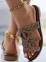 Sandales Antidérapantes Femmes Boho Plain Été Toit ouvert PU Tressé PU Caoutchouc Tong