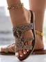 Sandales Antidérapantes Femmes Boho Plain Été Toit ouvert PU Tressé PU Caoutchouc Tong