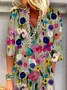 Femmes Floral Multicolore Col V Confortable Poche Couture Mini Robe Décontracté