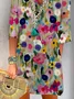 Femmes Floral Multicolore Col V Confortable Poche Couture Mini Robe Décontracté