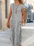 Femmes Rayé Noir Col Rond Confortable Boucle Robe Maxi Décontracté