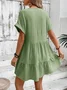 Femmes Plain Vert Col V Confortable Court Robe Décontracté
