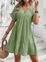 Femmes Plain Vert Col V Confortable Court Robe Décontracté