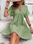 Femmes Plain Vert Col V Confortable Court Robe Décontracté