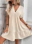 Femmes Plain Vert Col V Confortable Court Robe Décontracté