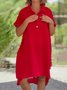Femmes Plain Rose Foncé Col de Chemise Confortable Robe Mi-Longue Décontracté