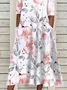 Femmes Floral Rose Entaillé Confortable Robe Maxi Décontracté