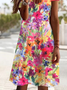 Femmes Floral Rouge Col V Confortable Court Robe Décontracté
