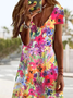 Femmes Floral Rouge Col V Confortable Court Robe Décontracté