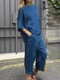 Deux Pièces Ensembles Femmes Décontracté Plain Printemps / Automne Polyester Ample Manches trois quarts Col Rond Top Avec Pantalons Droit