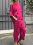 Deux Pièces Ensembles Femmes Décontracté Plain Printemps / Automne Polyester Ample Manches trois quarts Col Rond Top Avec Pantalons Droit