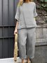 Deux Pièces Ensembles Femmes Décontracté Plain Printemps / Automne Polyester Ample Manches trois quarts Col Rond Top Avec Pantalons Droit