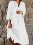 Femmes Plain Rose Rouge Col de Chemise Confortable Robe Mi-Longue Décontracté