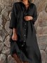 Femmes Plain Rose Rouge Col de Chemise Confortable Robe Mi-Longue Décontracté