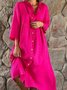 Femmes Plain Rose Rouge Col de Chemise Confortable Robe Mi-Longue Décontracté