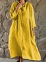 Femmes Plain Rose Rouge Col de Chemise Confortable Robe Mi-Longue Décontracté