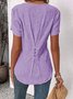 Chemises Plain Été Simple Polyester Micro-élasticité Ample Manches Courtes Entaillé Coton Et Lin pour Femmes