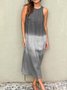 Femmes Ombre Bleu Col Rond Confortable Robe Maxi Décontracté