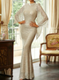 Femmes Plain Or Col Montant Confortable Robe Maxi Sexy