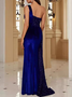Femmes Plain Rouge Vineux Col Rond Confortable Robe Maxi Sexy