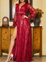Femmes Plain Noir Col V Confortable Robe Maxi Sexy
