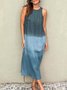 Femmes Ombre Bleu Col Rond Confortable Robe Maxi Décontracté