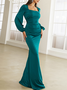 Femmes Plain Vert Col Carré Confortable Robe Maxi Sexy