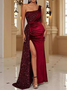 Femmes Plain Rouge Vineux Col Rond Confortable Robe Maxi Sexy