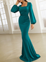 Femmes Plain Vert Col Carré Confortable Robe Maxi Sexy