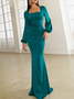 Femmes Plain Vert Col Carré Confortable Robe Maxi Sexy