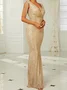 Femmes Plain Or Col V Confortable Robe Maxi Sexy