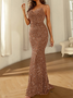 Femmes Plain Or Col V Confortable Robe Maxi Sexy