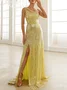 Femmes Plain Jaune Asymétrique Confortable Robe Maxi Sexy