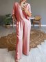 Deux Pièces Ensembles Décontracté Plain Été Naturel Aucune élasticité Ample Demi Manche Top Avec Pantalons Régulier pour Femmes
