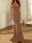 Femmes Plain Or Col V Confortable Robe Maxi Sexy