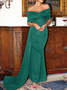 Femmes Plain Rouge l'Encolure Bateau Confortable Robe Maxi Sexy