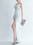 Femmes Plain Blanc à Bretelles Confortable Robe Maxi Sexy