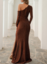 Femmes Plain Vert Une Épaule Dénudée Confortable Robe Maxi Sexy