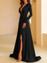 Femmes Plain Noir Col V Confortable Robe Maxi Sexy