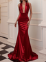 Femmes Plain Rouge Col V Confortable Robe Maxi Sexy