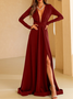 Femmes Plain Noir Col V Confortable Robe Maxi Sexy