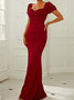 Femmes Plain Rouge Vineux Col V Confortable Robe Maxi Sexy