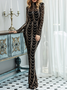 Femmes Plain Or Col Rond Confortable Robe Maxi Sexy