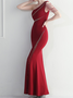 Femmes Plain Abricot Une Épaule Dénudée Confortable Robe Maxi Sexy