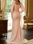 Femmes Plain Bleu Col Carré Confortable Robe Maxi Sexy