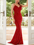 Femmes Plain Or Col V Confortable Robe Maxi Sexy