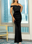 Femmes Plain Noir l'Encolure Bateau Confortable Robe Maxi Sexy